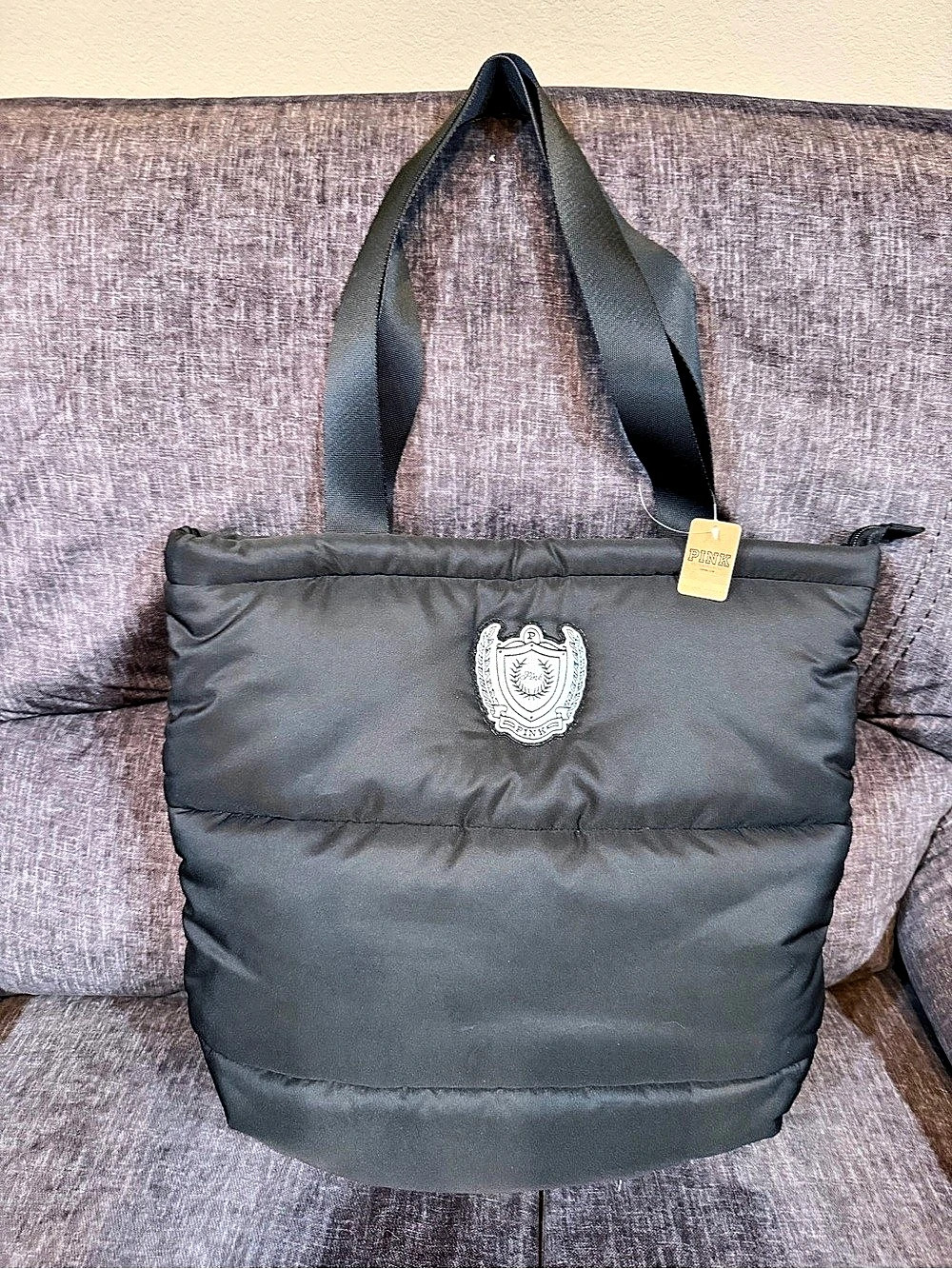 Pink Puffy Tote Black NWT